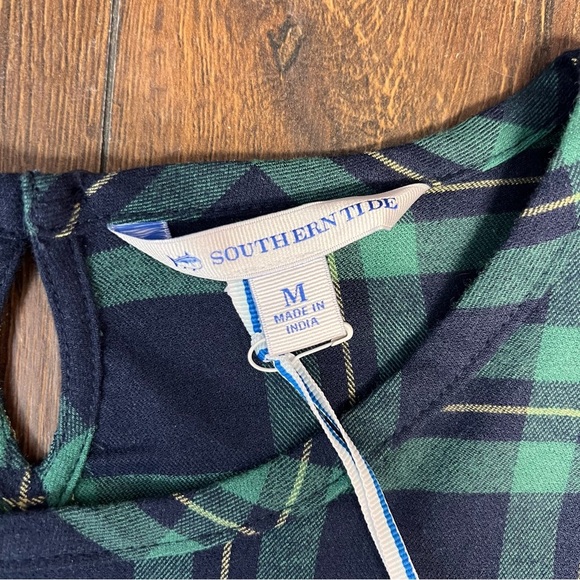 Southern Tide Nadia Navy/Green Flannel Intercostal Dress SZ MED - Picture 3 of 6